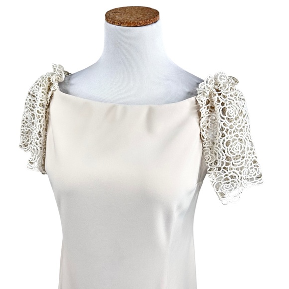 Joseph Ribkoff Off-Shoulder Lace Sleeve Sheath Dress Cream SZ 10 - Picture 6 of 16